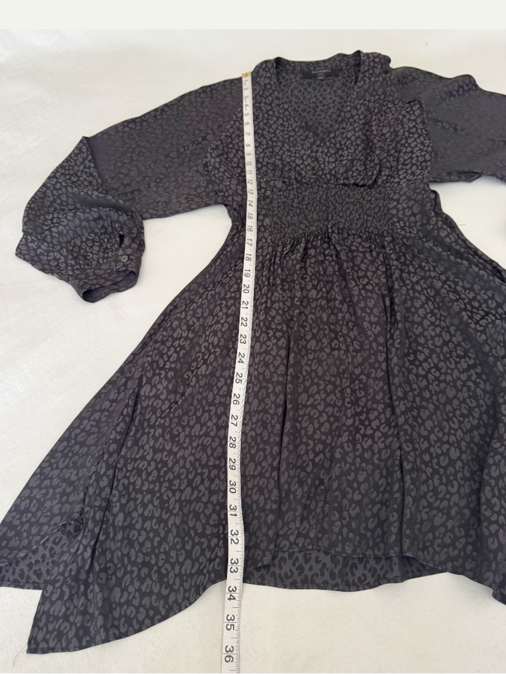 AllSaints Nichola Leopard Textured V‑Neck High-Low Mini Dress Small - Picture 11 of 14